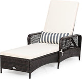 COSTWAY PE Rattan Chaise Lounge Chair, 6 Gear Adjustable Recliner with Armrest & Pillow - Photo 1