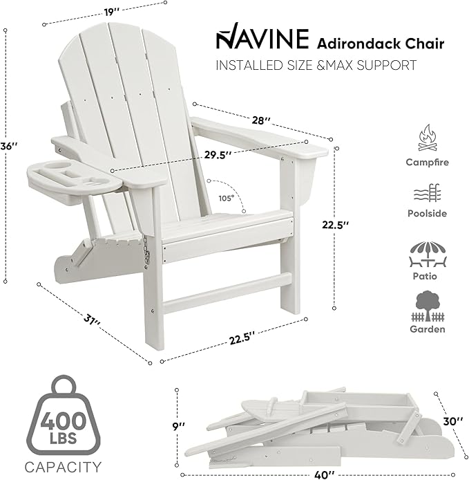 Adirondack Chair, HDPE Folding Adirondack Chair with Multifunctional Cup Holder - Photo 3