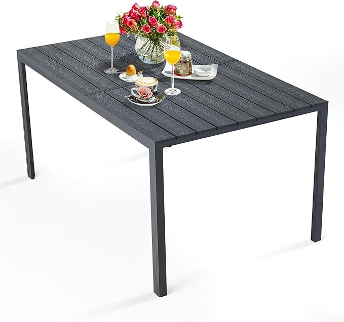 AECOJOY 60" Outdoor Dining Table, Aluminum Patio Table with Wood-Plastic Composite Tabletop - Photo 1