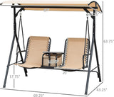 Outsunny 2-Seat Patio Swing Chair, Outdoor Canopy Swing Glider with Pivot Storage Table, Cup Holder, Adjustable Shade - Photo 7