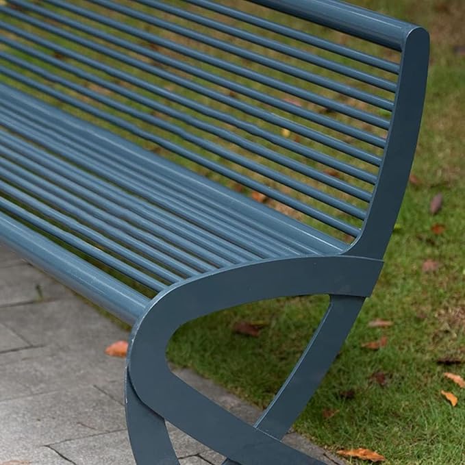 2-3 Seater Metal Garden Bench, All-Weather Park Bench Chair with Backrest, Outdoor Furniture Leisure Porch Seating for Balcony, Backyard, Lawn and Poolside