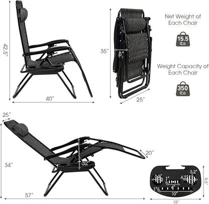 Goplus Zero Gravity Lounge Chairs, 160°Adjustable Folding Recliner w/Pillow and Cup Holder, 350LBS Comfy Outdoor Lounge Chairs for Patio, Lawn, Yard & Camp(1, Gray)