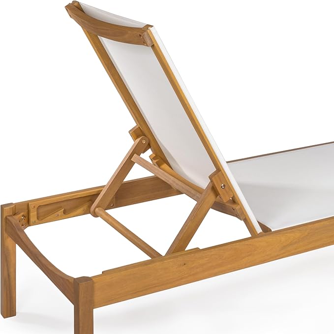 JONATHAN Y LNG1001A Lagunan 77.56"x26.38" Modern Minimalist Adjustable Acacia Wood Chaise Outdoor Lounge Chair Coastal, Transitional, Classic, Mid-Century, Contemporary, White/Natura