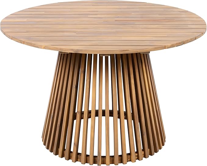 GDFStudio 47.25" Outdoor Round Dining Table,Weather-Resistant Acacia Wood Patio Center Table for Backyard, Lawn, Garden, Balcony, Courtyard, Easy Assembly Rustic Slatted Base Tables, 29.75 Light Teak