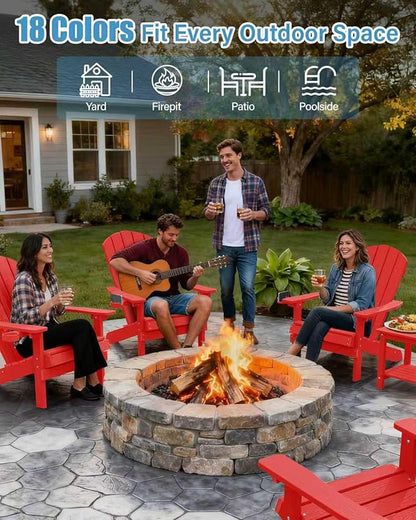 YEFU Adirondack Chairs Set of 4: Outdoor Chair HIPS Plastic Adirondack Chairs - Patio Chairs with Wood Texture - Lawn Fire Pit Deck Porch Garden Chairs for Adults (Red)
