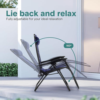 SereneLife Oversized Padded Zero Gravity Lounge Chair, Foldable Outdoor Patio Recliner, Anti Gravity Lawn Recliner with Cup Holder and Side Table for Backyard, Camping, Beach or Outdoor Relaxation