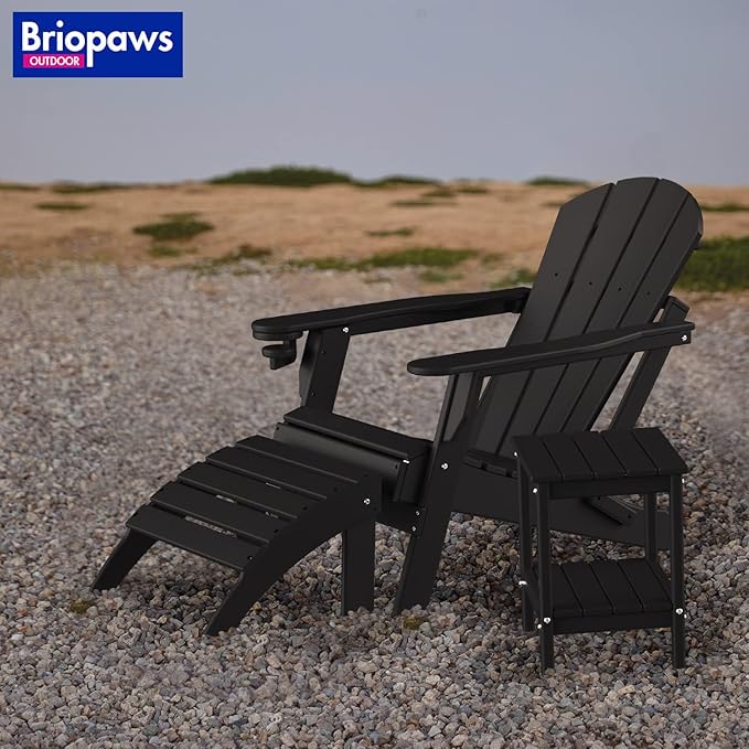 BRIOPAWS Adirondack Side Table, HDPE Weather Resistant Outdoor Table, 2-Shelf Plastic End Table for Poolside Indoor Outside Front Porch Living Room Patio Backyard Campfire, 14 x 13 inch, Black