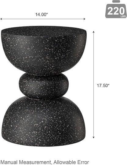 Glitzhome Outdoor Side Table, Round Accent End Table, Lightweight Faux Terrazzo Decorative Garden Stool, 17.25" H Black Planter Stand for Patio Porch Balcony Living Room