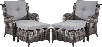 Belord Wicker Furniture 4 Pieces Outdoor Patio Furniture Set Patio Chairs with Ottomans Conversation Set for Porch Garden Deck Balcony Poolside