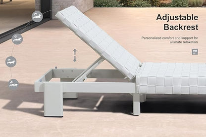 PURPLE LEAF Patio Lounge Chair Modern Luxury Outdoor Chaise Lounge 2 Pieces with Adjustable Backrest PU Leather Style Chaise Lounge Chairs for Pool Garden Backyard Beach, White