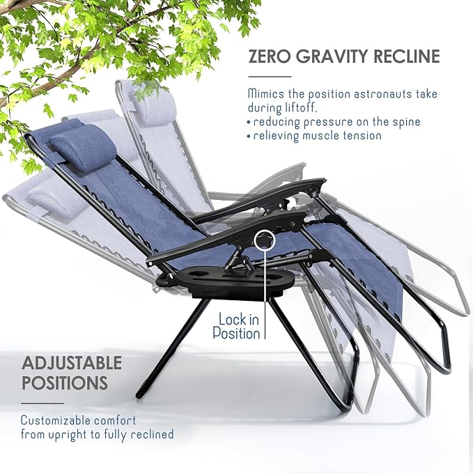 Nestl Zero Gravity Chairs Set of 2, Patio Lounge Chair Outdoor with Pillows & Cup Holder Trays - Photo 4