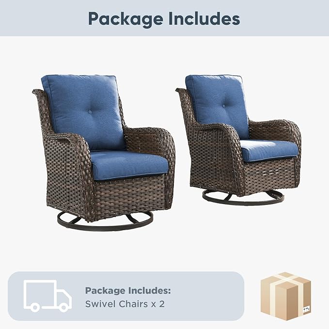 Belord Outdoor Swivel Chairs Set of 2, Patio Wicker Rocker Chairs, All Weather Patio Conversation Furniture Set - Photo 8