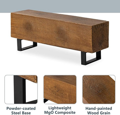 COSIEST Patio Log Bench, Rectangular MgO Garden Bench, 48.4 x 11.8” Outdoor Bench, Rustic Bench for Yard or Lawn(Color Walnut)