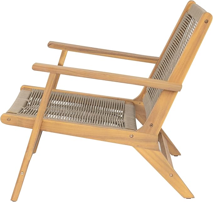 Christopher Knight Home Veera Patio Chair Set of 2 with Acacia Wood Frame and Handwoven Rope, Outdoor Lounge Chair - Photo 7