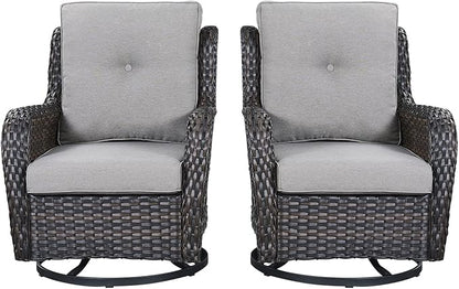Rilyson Wicker Rocking Chair Swivel Chairs - 2 Piece Rocker Patio Chairs Set Rattan Rocking Chair for Outdoor Porch Deck Garden Backyard (Brown/Grey)
