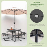 Round Picnic Table for Outdoors, 8 Person Outdoor Picnic Tables & Benches Set with Umbrella Hole - Photo 6