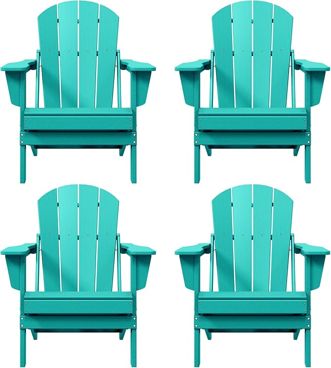 WO WESTIN OUTDOOR HDPE Laguna Outdoor Folding Poly Adirondack Chair (Set of 4), Turquoise