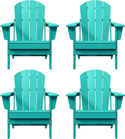 WO WESTIN OUTDOOR HDPE Laguna Outdoor Folding Poly Adirondack Chair (Set of 4), Turquoise