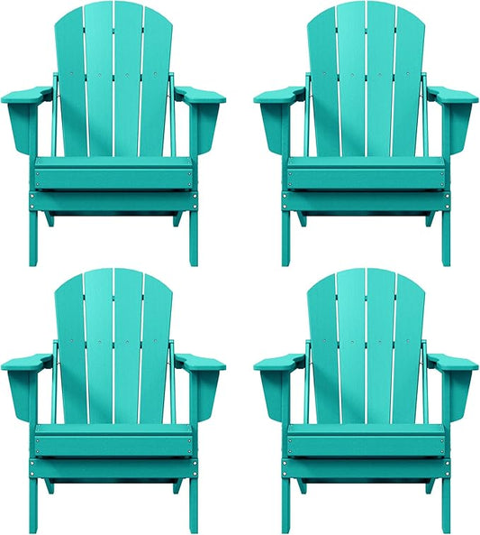 WO WESTIN OUTDOOR HDPE Laguna Outdoor Folding Poly Adirondack Chair (Set of 4), Turquoise