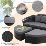 Outdoor Patio Furniture Canopy Daybed Round Sofas, 4 Pieces Seating Separates Cushioned Seats, Black Wicker - Photo 3