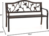 PHI VILLA Outdoor Garden Park Bench Patio 50" Metal Bench, Steel Frame Bench with Backrest and Armrests for Porch, Lawn - Photo 2