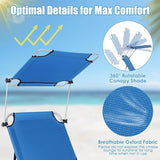 GYMAX Tanning Chair, Beach Lounge Chair with Canopy Sunshade, Carry Handle & Pocket - Photo 4