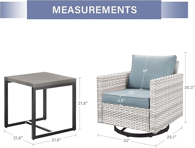 Outdoor Patio Swivel Rocker Chairs - 3 Piece Wicker Patio Furniture Bistro Swivel Rocking Chairs Set with Comfortable - Photo 2
