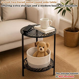 13" Two-tiered Metal Round Side Tables Small Black Outside End Table for Patio Round Accent Garden Corner Stand for - Photo 3