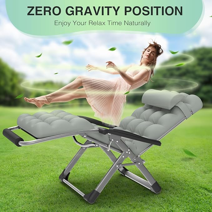 Suteck Oversized Zero Gravity Chair, 29In XL Lounge Chair w/Removable Cushion&Headrest - Photo 6