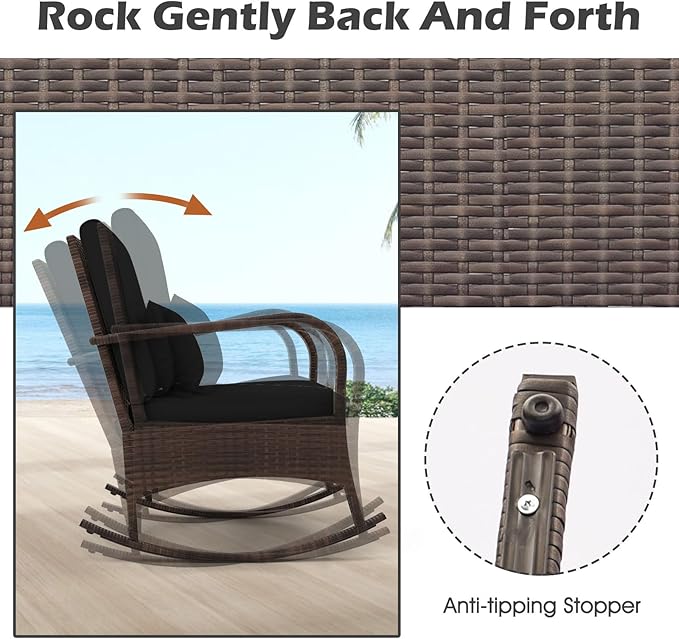 ORALNER 3 Pieces Patio Furniture Set, Outdoor Wicker Rocking Chairs with Cushions, Pillows, Glass Coffee Table - Photo 4