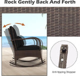 ORALNER 3 Pieces Patio Furniture Set, Outdoor Wicker Rocking Chairs with Cushions, Pillows, Glass Coffee Table - Photo 4