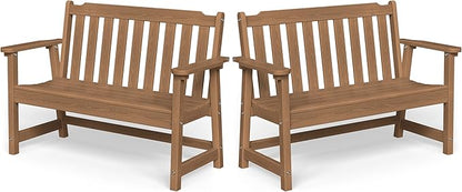 Ciokea 49" Heavy Duty Outdoor Bench Set of 2, HDPE Weatherproof Garden Bench, 2-Person Memorial Benches with 660 Lbs, Waterproof Patio Porch Benches for Outside Business Deck Office Backyard, Teak