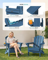 Ciokea Folding Adirondack Chair 4 Pack, Patio Adirondack Chair Weather Resistant, Plastic Fire Pit Chair with Cup Holder - Photo 7