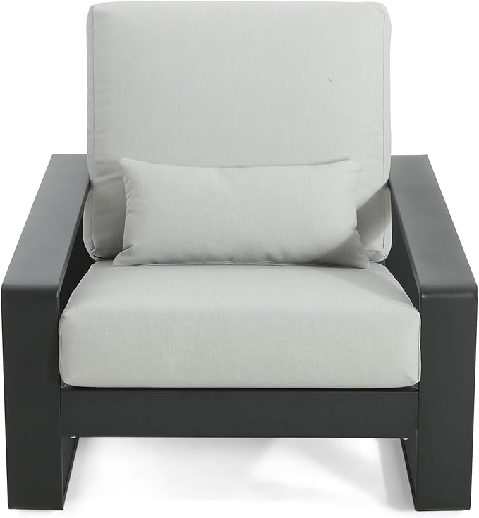 Christopher Knight Home Aspen Outdoor Aluminum Club Chair, Durable Aluminum Lounge Chair, Armchair with Cushions, Metal Accent Chair, Tilt Backrest Recliner for Backyard, Garden, Balcony, Black+Grey
