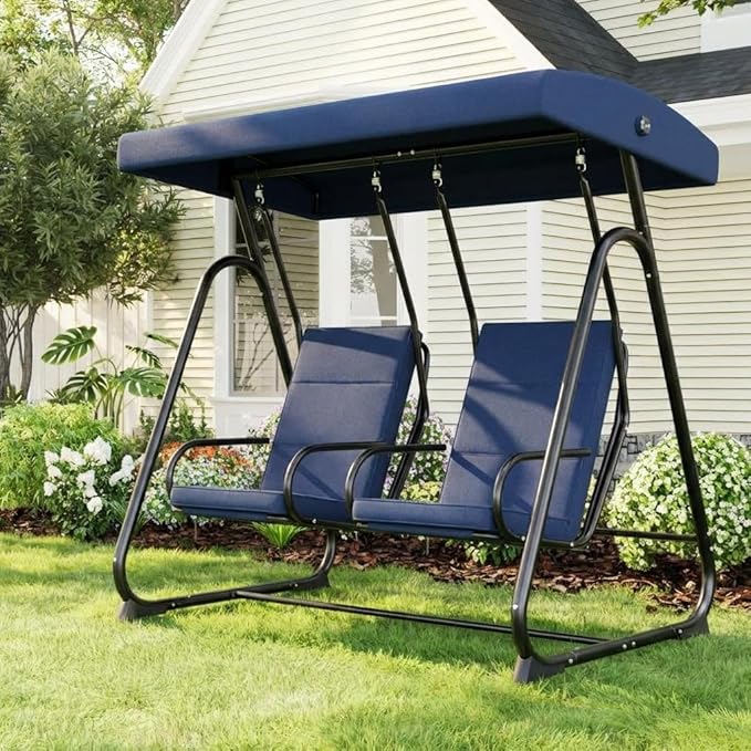 2-Person Outdoor Swing Chair with Canopy, Heavy Duty Patio Glider Bench, High Back Support, Detachable Cushions - Photo 9