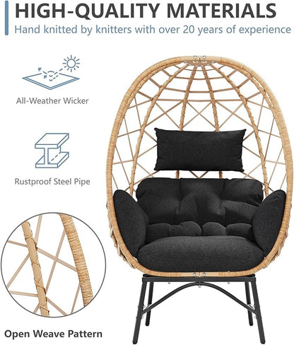 SWITTE Wicker Egg Chair Outdoor, Oversized Patio Lounge Chairs with Cushion for Indoor Living Room, Bedroom, Outside Backyard Balcony-Black