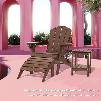 IVY&LANE Folding-Adirondack-Chair-Set-of-2 | HDPE Plastic | Dark Brown | Outdoor Fire Pit Chair with Cup Holder | Poly | Weather Resistant | for Patio Deck Poolside Garden Beach