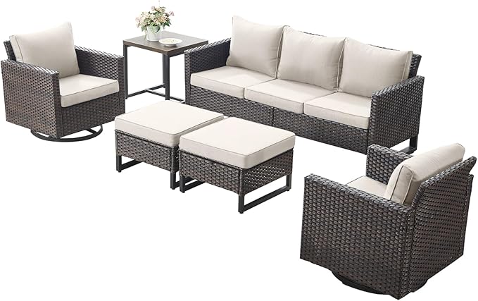 Rilyson Wicker Outdoor Patio Furniture Set - 6 Piece Patio Conversation Set with 2 Swivel Rocker Chairs - Photo 2