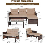 Tangkula Patio Corner Sofa Set 3 Piece, Outdoor Rattan Sofa Set, Includes Lounge Chaise, Loveseat & Coffee Table - Photo 5