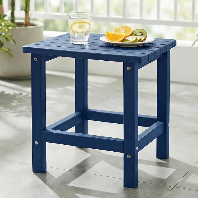 PASAMIC Adirondack Square Outdoor Side Table, HDPE Small Outdoor Table, Patio End Table for Patio, Pool, Backyard, Weather-Resistant (Navy Blue)