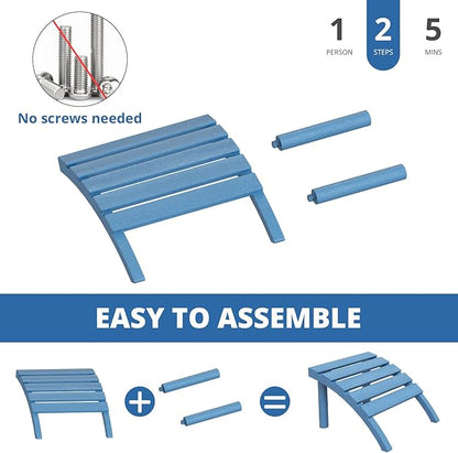 Adirondack Ottoman Tool-Free Assembly, HDPE All Weather Outdoor Foot Rest, Plastic Adirondack Chair Footstool for Patio Deck Backyard Outside(Blue)