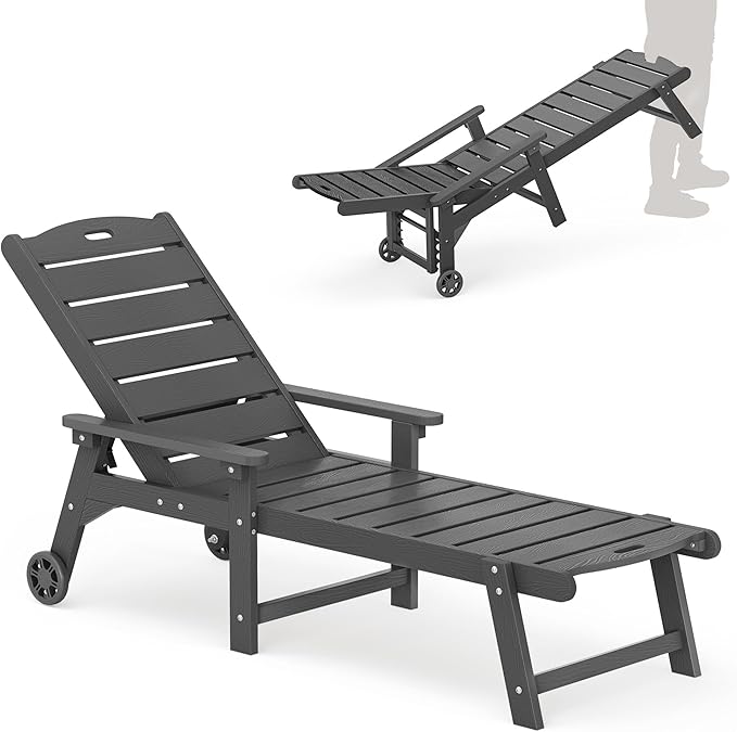 LUE BONA Outdoor Chaise Lounge, HDPS Chaise Lounger, 5 Positions Adjustable Lounge Chairs - Photo 1