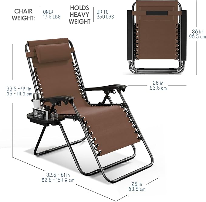 Nestl Zero Gravity Chairs Set of 2, Patio Lounge Chair Outdoor with Pillows & Cup Holder Trays - Photo 3
