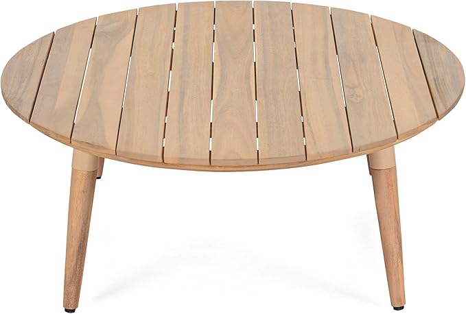GDFStudio Verona Outdoor Round Coffee Table, Solid Acacia Wood Patio Furniture, Natural Weather-Resistant Finish, 31.5" Diameter Outdoor Center Table for Garden, Deck, Balcony, or Porch Use