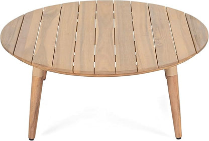 Christopher Knight Home Lalina Outdoor Coffee Table, Acacia Wood Accent Table with Slatted Panel Design, Round Patio Table for Garden Porch Balcony, Low Maintenance Outdoor Furniture, Natural