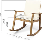 Outdoor Rocking Chair with Armrests and Cushions, Acacia Wood Structure, for Garden, Patio or Balcony, Teak - Photo 2