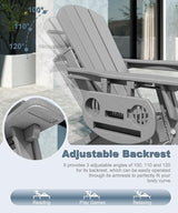 Adjustable Adirondack Chair with Retractable Ottoman Set of 2, HDPE Folding Adirondack Chair with Cup Holder - Photo 5