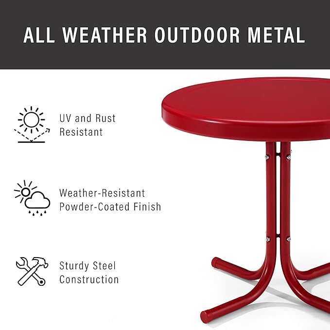 Crosley Furniture Griffith Weather Resistant Retro Metal Outdoor Side Table for Patio, Deck, Porch, Red - Photo 5