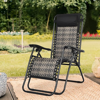 COSTWAY Patio Rattan Zero Gravity Lounge Chair Folding Recliner W/Headrest Mix Gray