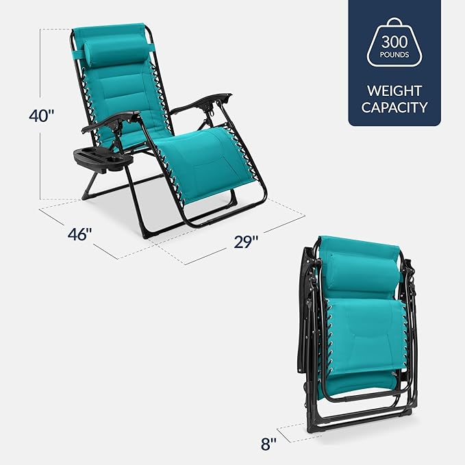 Best Choice Products Oversized Padded Zero Gravity Chair, Folding Outdoor Patio Recliner - Photo 2